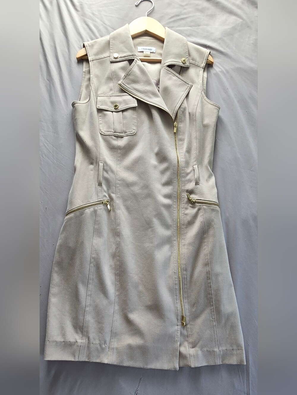 Calvin Klein Sleeveless Midi Trench Dress in Light Beige Women's Size 6 - Picture 3 of 14
